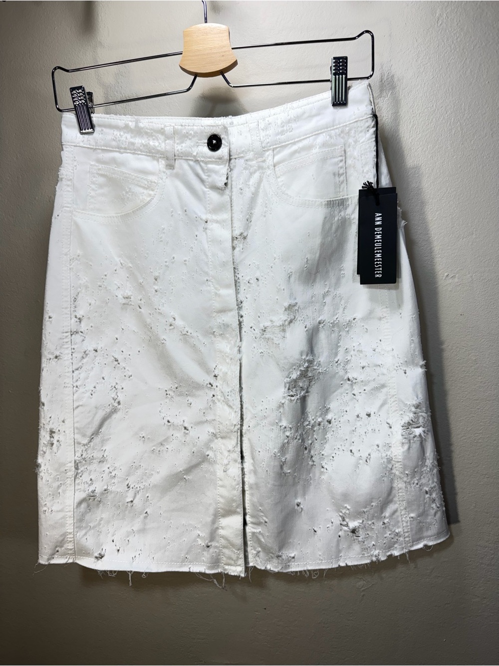 Ann Demeulemeester Norwood White Button-Front Embroidered Denim Skirt